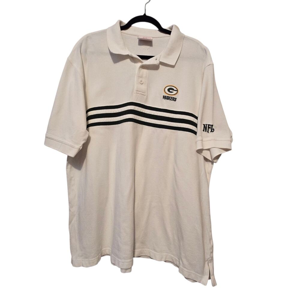 Vtg 90s Y2K Green‎ Bay Packers NFL Cotton Polo Shirt Men 2XL White Golf Football